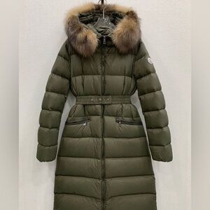 Moncler Dark Green Puffer Jacket with Fur Hood